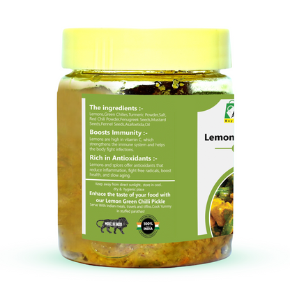 Lemon Green Chilli Pickle, Tangy-Spicy Flavour