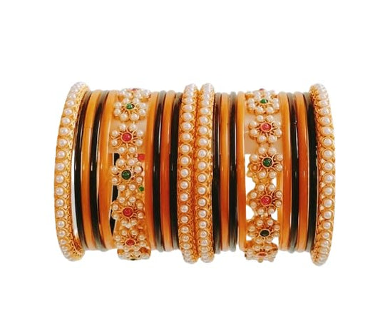 Traditional Gold-Plated Bracelet Bangles Set for Girls and Women's and Girls Glass Kanch Ki Chudiyan