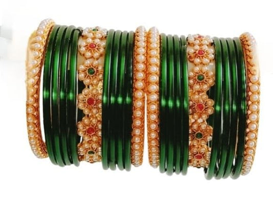 Traditional Gold-Plated Bracelet Bangles Set for Girls and Women's and Girls Glass Kanch Ki Chudiyan