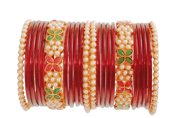 Traditional Gold-Plated Bracelet Bangles Set for Girls and Women's and Girls Glass Kanch Ki Chudiyan