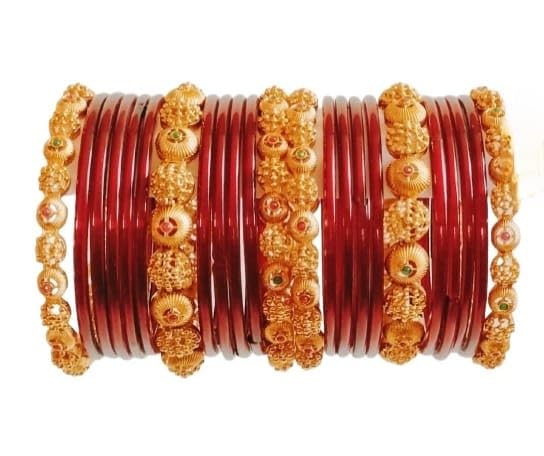 Traditional Gold-Plated Bracelet Bangles Set for Girls and Women's and Girls Glass Kanch Ki Chudiyan