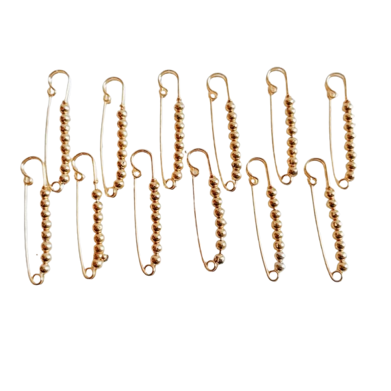 Shree Aadishakti 24 Gold with Gold Beads Beaded Safety Pins (Set of 12)