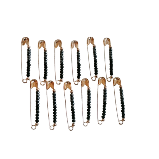 Shree Aadishakti 24 Black Beaded Safety Pins (Set of 12)