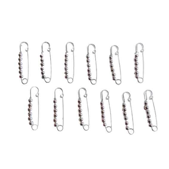 Shree Aadishakti 24 Silver Beaded Safety Pins (Set of 12)