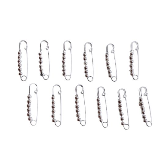 Shree Aadishakti 24 Silver Beaded Safety Pins (Set of 12)