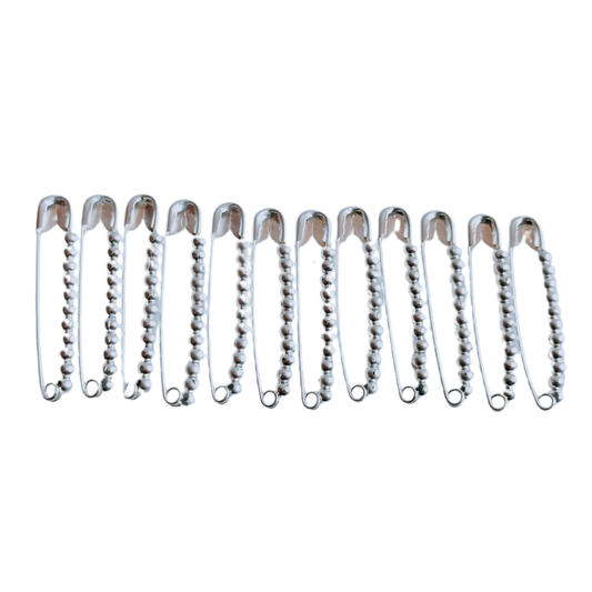 Shree Aadishakti 24 Chrome with Black Beaded Safety Pins (Set of 12)