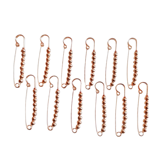 Shree Aadishakti 24 Rose Gold with Brown Beaded Safety Pins (Set of 12)